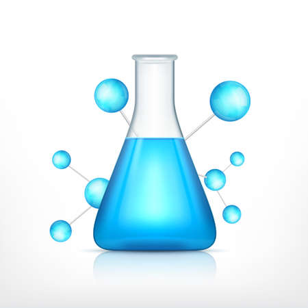 Laboratory flask with molecule. Vector icon.のイラスト素材