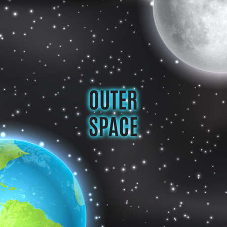 Outer space. Earth and moon.のイラスト素材