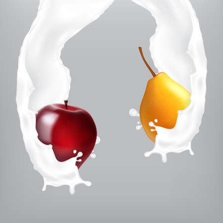 Fruits in milk splashのイラスト素材