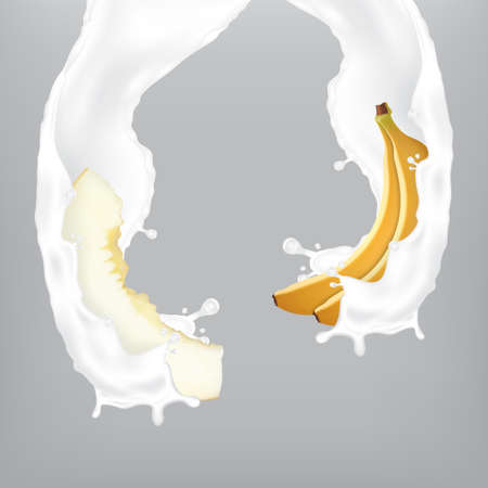 Fruits in milk splashのイラスト素材