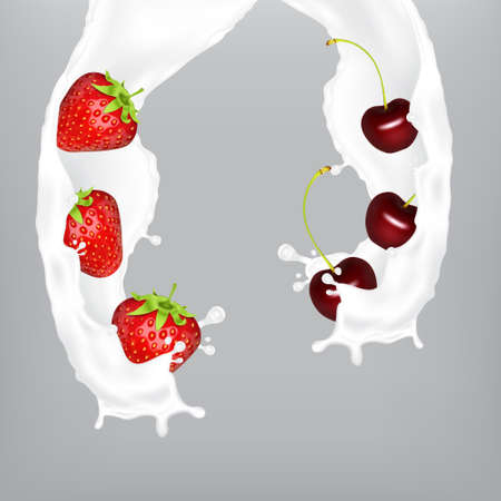 Fruits in milk splashのイラスト素材