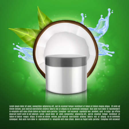 Realistic cosmetic container with coconnut sliceのイラスト素材