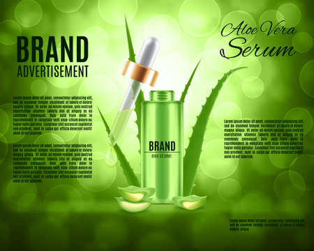 Aloe vera serum and collagen vitamin. Skin care concept. Design for ads or magazine. 3d illustration. EPS10 vectorのイラスト素材