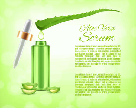 Aloe vera serum and collagen vitamin. Skin care concept. Design for ads or magazine. 3d illustration. EPS10 vectorのイラスト素材