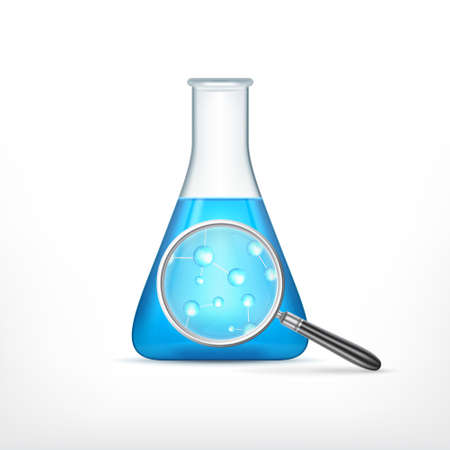 Chemical test tube with magnifying glass. Vector icon.のイラスト素材