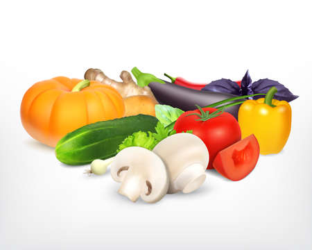 Juicy and ripe vegetables. 3d illustration. EPS10 vectorのイラスト素材