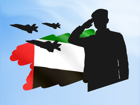Silhouette of a solider with UAE flagのイラスト素材