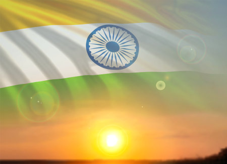 National flag of India on background of sunset or sunrise. 3d renderingの写真素材