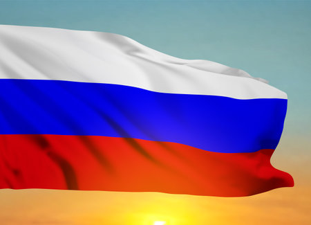 National flag of Russia waving in the wind. 3d-image, 3d-renderingの写真素材