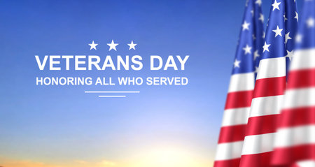 Veterans Day background with USA flagsの写真素材