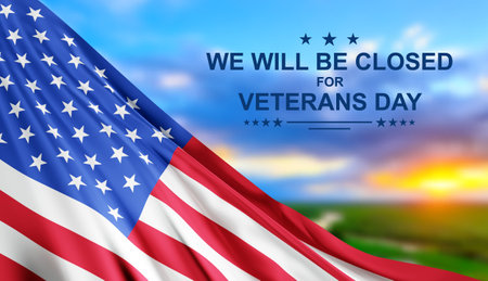 Veterans Day background with USA flag. We will be closed for Veterans Day. 3D-image, 3D-rendering