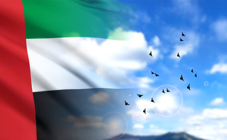 UAE flag on background of sky. Background for National Day. eps10 vectorのイラスト素材