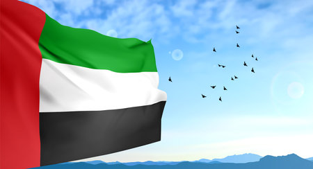 UAE flag on background of sky. Background for National Day. eps10 vectorのイラスト素材