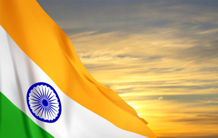 Tricolor Indian Flag on sunset. Background for National holidays with place for text. eps10 vectorのイラスト素材