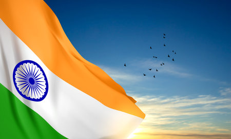 Tricolor Indian Flag on sunset. Background for National holidays with place for text. eps10 vectorのイラスト素材