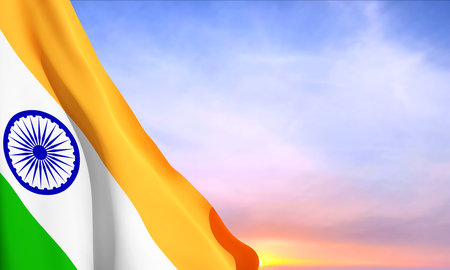 Tricolor Indian Flag on sunset. Background for National holidays with place for text. eps10 vector