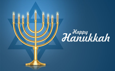 Jewish holiday Hanukkah background with menorah and burning candles.  vectorのイラスト素材