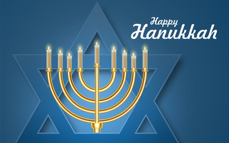 Jewish holiday Hanukkah background with menorah and burning candles. vectorのイラスト素材