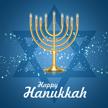 Jewish holiday Hanukkah background with menorah and burning candles. vectorのイラスト素材