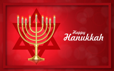 Jewish holiday Hanukkah background with menorah and burning candles. vectorのイラスト素材
