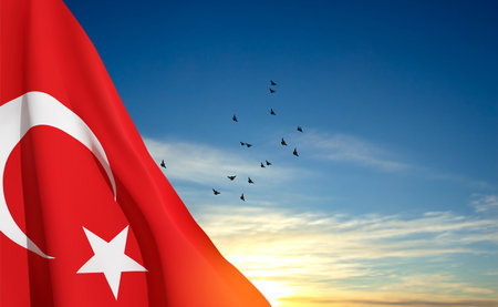 Turkish flag on the background of the sky. Patriot background. eps10 vectorのイラスト素材
