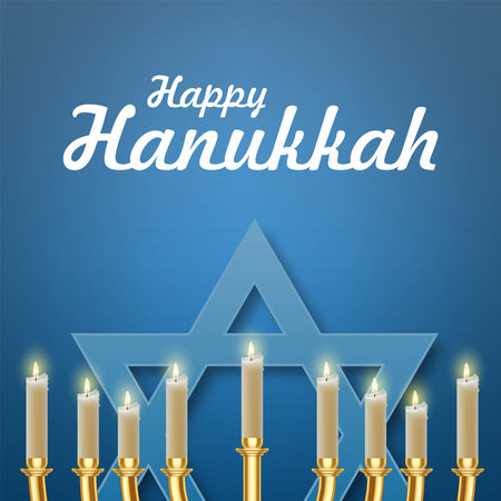 Jewish holiday Hanukkah background with menorah and burning candles. vectorのイラスト素材