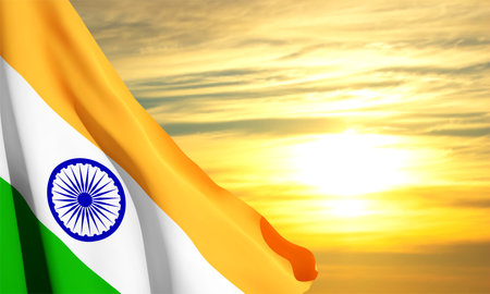 Tricolor Indian Flag on sunsetのイラスト素材