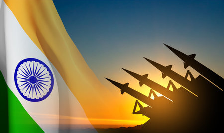 Silhouette of missiles with India flagのイラスト素材