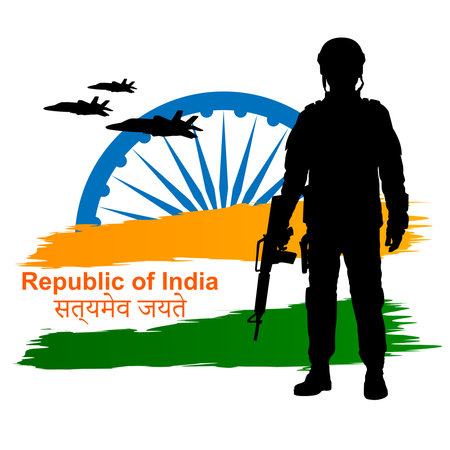 Indian Army soilder with stylized flag of India.のイラスト素材