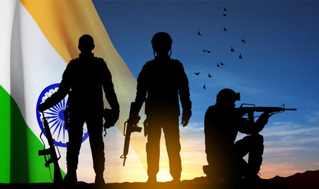 Silhouettes of soldiers with India flag