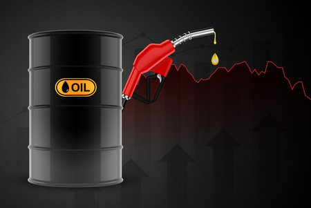 oil price growth graph. Fuel pump, barrels, high price charts rise. oil industry concept. eps10 vectorのイラスト素材
