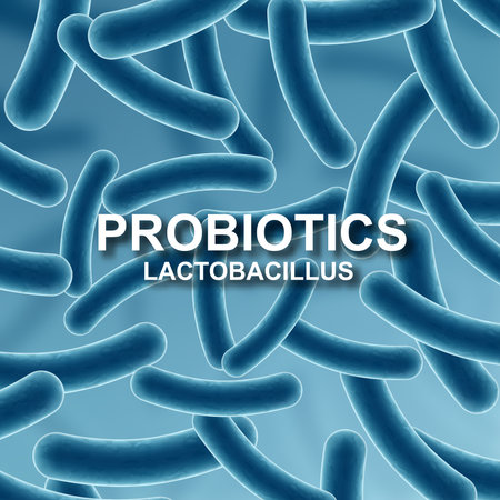 Probiotic background. Microbiome elements on blue background. human health background. eps10 vectorのイラスト素材