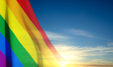 Rainbow flag on background of skyのイラスト素材