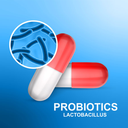 Probiotics banner template. Probiotic in capsule with lactobacillus. eps10 vectorのイラスト素材