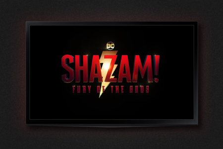 Shazam! Fury Of The Gods movie or trailer on TV screen. Moscow, Russia - February, 2023.のeditorial素材