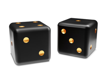 Two black dice isolated on white backgroundのイラスト素材