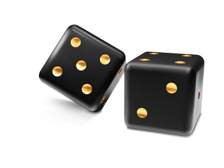 Two black dice isolated on white backgroundのイラスト素材