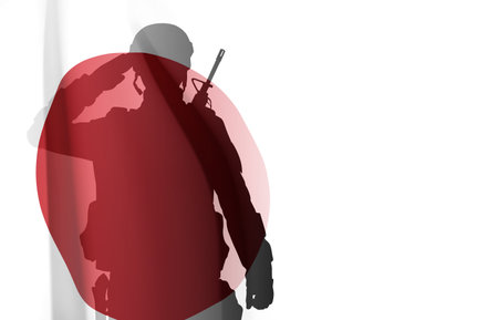 Silhouette of a soldier saluting on white background with Japan flag. Japan Armed Force Concept. eps10 vectorのイラスト素材