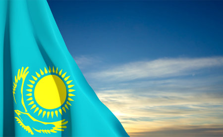 Flag of Kazakhstan on background of skyのイラスト素材