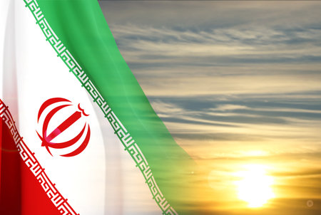 Iran flag on background of sunset. Patriot background. eps10 vectorのイラスト素材