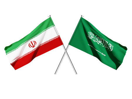 Iran and Saudi Arabia Flags isolated on white background. Concept - Saudi Arabia and Iran relationship. eps10 vectorのイラスト素材