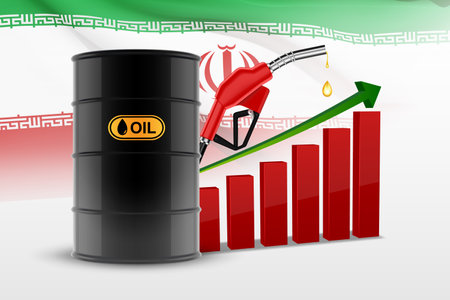 Oil barrel with fuel pump and chart with flag of Iran. oil industry concept.のイラスト素材