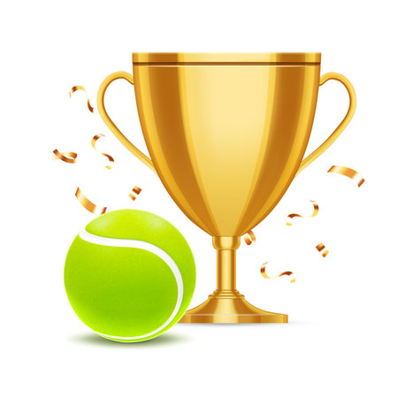 Golden champion cup with tennis ball.のイラスト素材