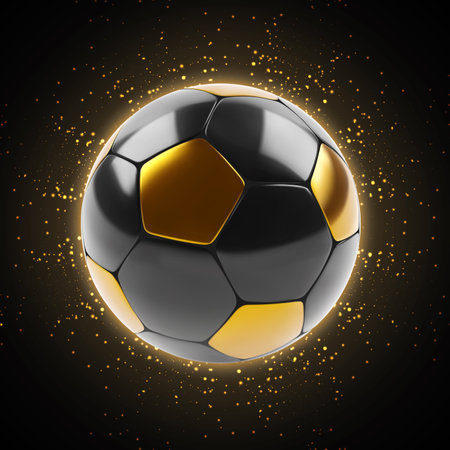 Black and gold soccer ball on a glittering background. eps10 vectorのイラスト素材