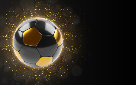 Black and gold soccer ball on a glittering background. eps10 vectorのイラスト素材