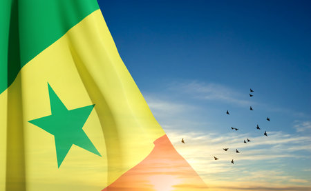 Senegal flag on blue sky background. Patriot background. eps10 vectorのイラスト素材