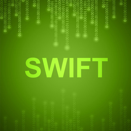 SWIFT inscription on binary background. Programming language, computer courses, training.のイラスト素材