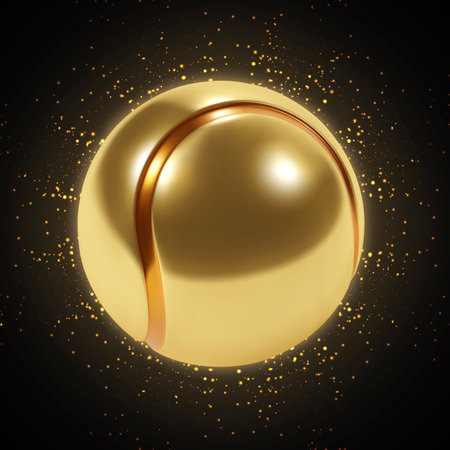 Gold tennis ball on a glittering black background. eps10 vectorのイラスト素材