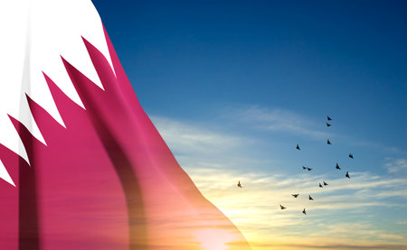 Qatar flag in the blue sky. Patriot background. eps10 vectorのイラスト素材