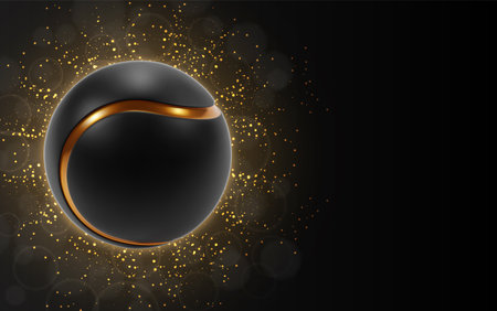 Black tennis ball with golden line on glowing black background. eps10 vectorのイラスト素材